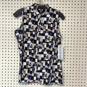 BEACHTIME by Lulu-B Navy Abstract Print High Neck Zip-Up Sleeveless Top